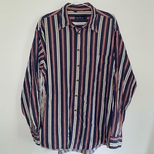 Nautica Button Up Vertical Stripe Red White Blue
